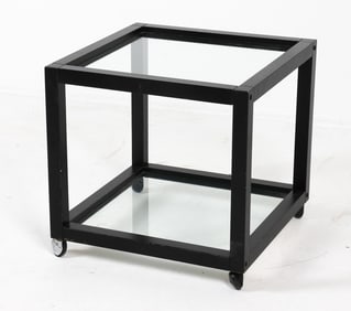 SCANDINAVIAN GLASS CUBE SIDE TABLE C. 1970S