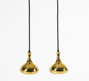 PAIR OF HANS-AGNE JAKOBSSON BRASS PENDANT LAMPS