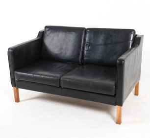 BORGE MOGENSEN STYLE DANISH BLACK LEATHER SOFA