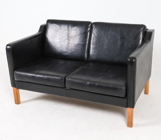 BORGE MOGENSEN STYLE DANISH BLACK LEATHER SOFA