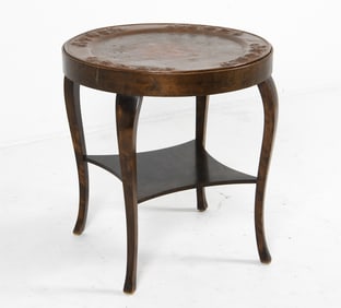 ART DECO BIRCH SIDE TABLE W/ COPPER TRAY TOP