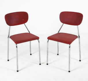 PAIR NORWEGIAN STEEL & VINYL DINING CHAIRS 1970S