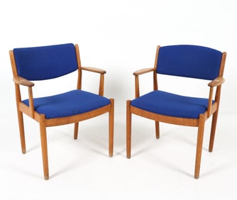 PAIR POUL VOLTHER FOR FDB OAK & WOOL ARM CHAIRS