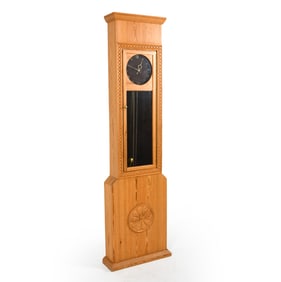 MID-CENTURY SCANDINAVIAN PINE TALL CLOCK C. 1970S