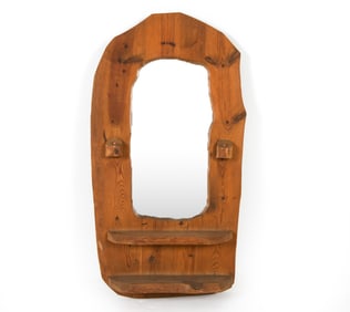NATURAL FORM PINE WALL MIRROR W/ SCONCES