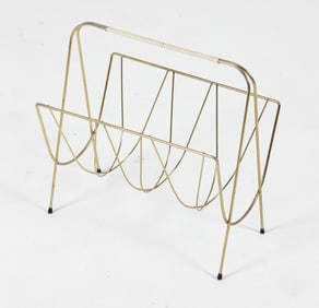 VINTAGE BRASS TONE MAGAZINE RACK C. 1960S