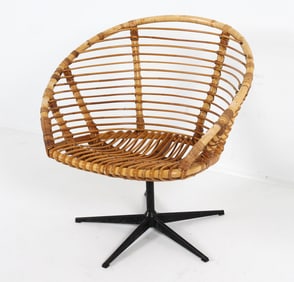 SCANDINAVIAN BAMBOO & RATTAN LOUNGE CHAIR C. 1960S