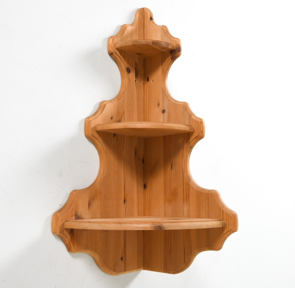 SWEDISH PINE CORNER WALL SHELF C. 1960S (1 of 8)