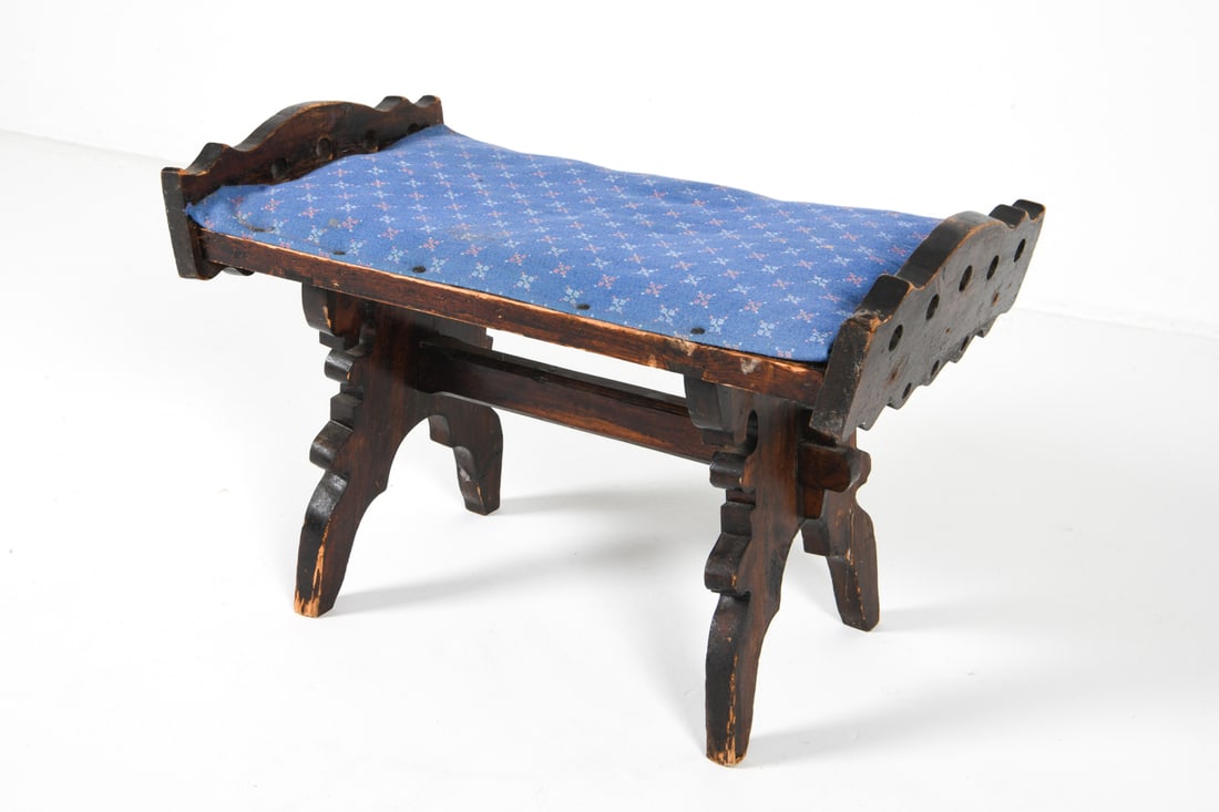 ANTIQUE SCANDINAVIAN PINE & WOOL STOOL (1 of 14)
