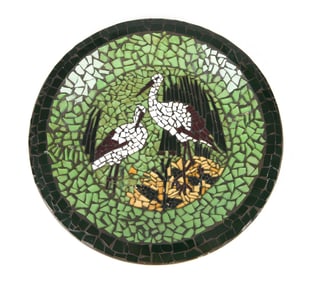 VINTAGE DANISH MOSAIC GLASS & CERAMIC PLATE