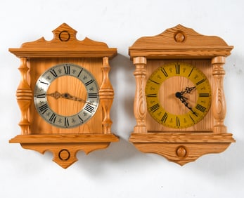 (2) SWEDISH PINE WALL CLOCKS