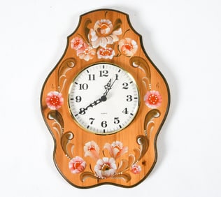 VINTAGE SWEDISH HAND PAINTED PINE WALL CLOCK