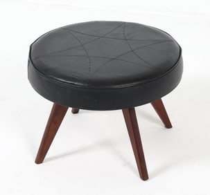 MID-CENTURY DANISH LEATHER & TEAK OTTOMAN C. 1960S