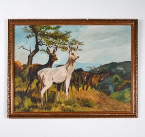 VINTAGE GAME ANIMAL PAINTING O/C 20TH C.