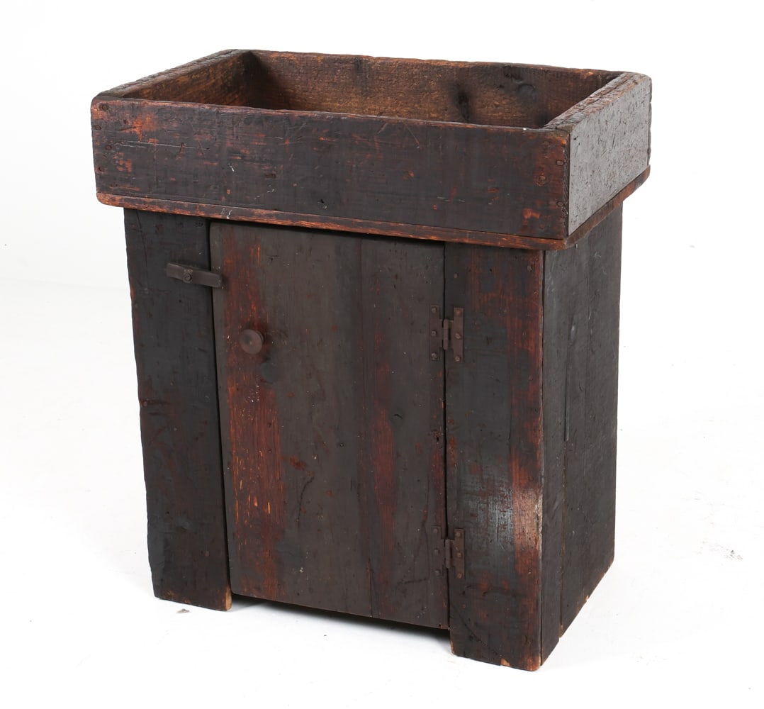 19TH C. PINE DRY SINK IN OLD BLUE PAINT (1 of 16)