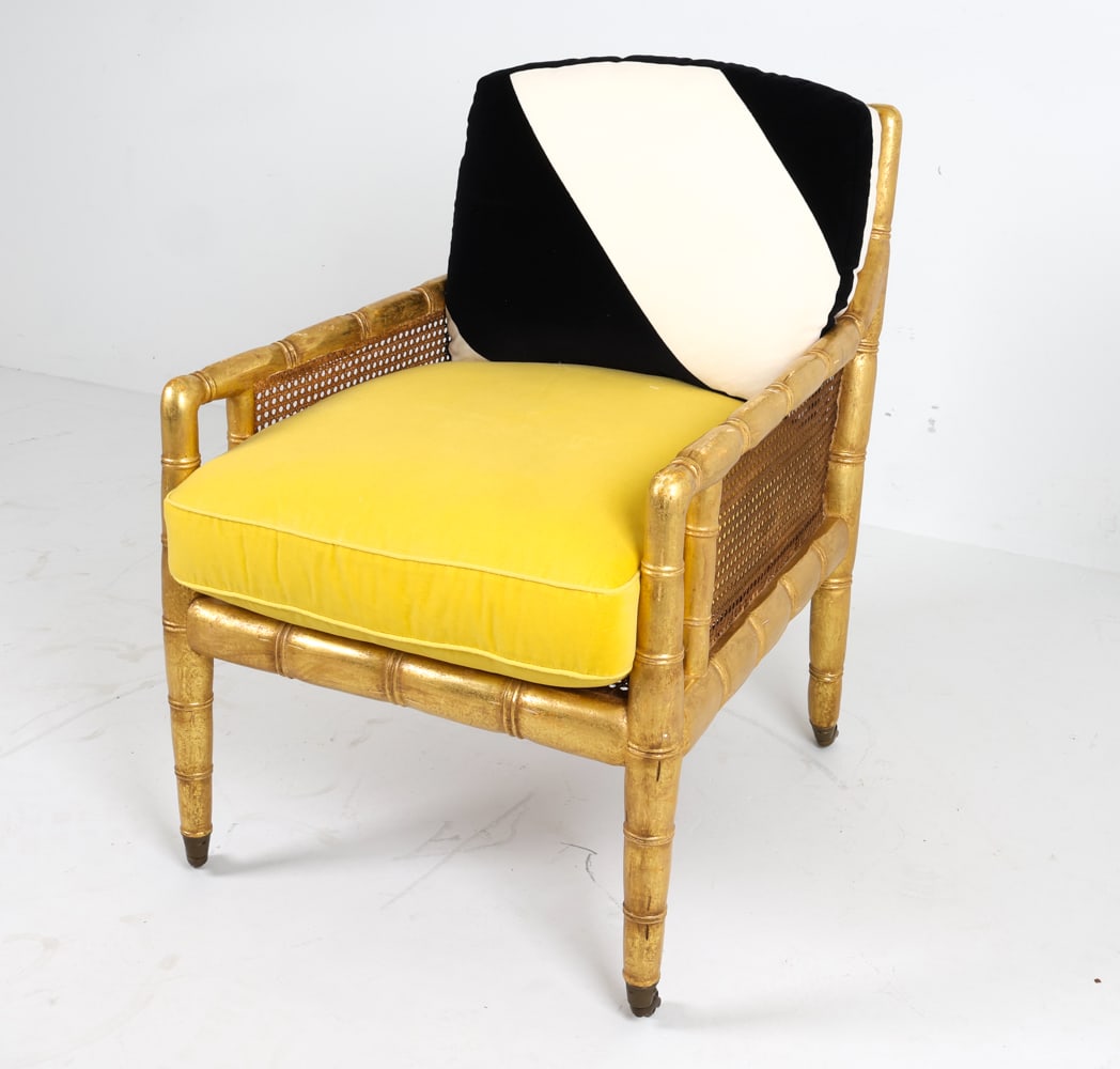 MID-CENTURY FAUX BAMBOO GILT CANED ARMCHAIR (1 of 15)