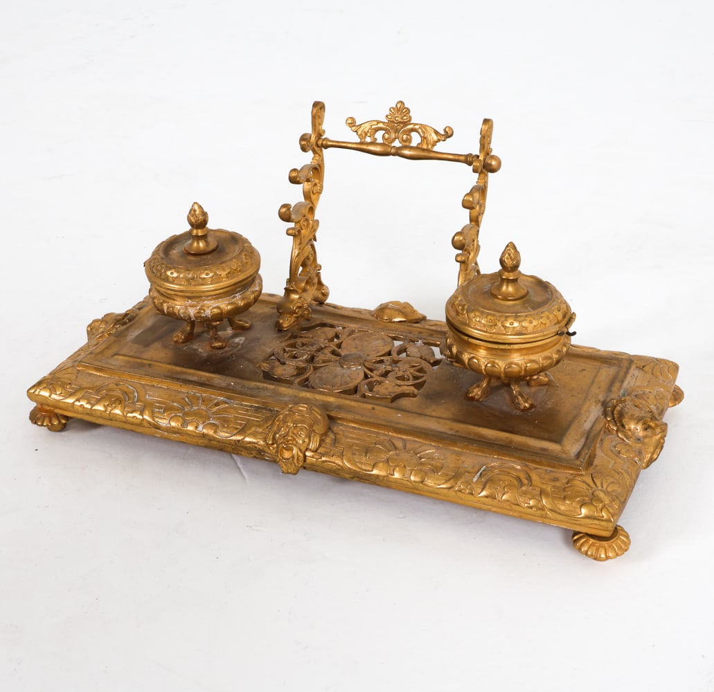 ANTIQUE FRENCH BRASS INK WELL (1 of 15)