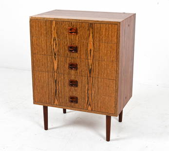 DANISH ROSEWOOD CHEST, C. 1960'S: Dimensions: H 31.5" x W 23.75" x D 15.75". Conditions: Sun fading to finish, Damage present to top front corner, wear consistent with age and use. DMG048