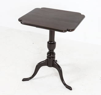 GEORGIAN STYLE CANDLE STAND SIDE TABLE: Dimensions: H 29.5" x W 23.5". Condition: Previous repairs to legs and top. Refinished with newer coat of stain. Wear consistent with age and use.