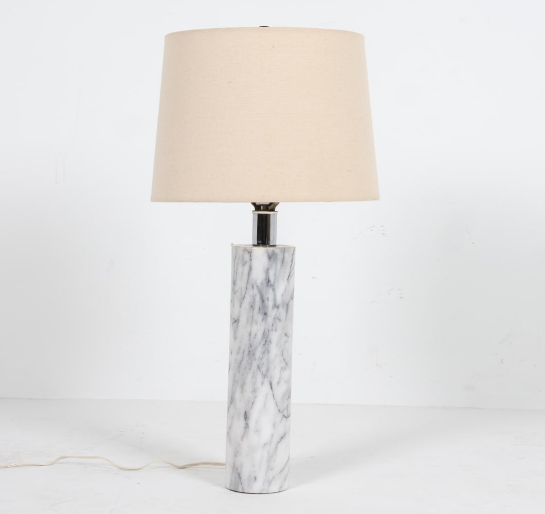 ROBERT SONNEMAN STYLE MARBLE TABLE LAMP: Dimensions: H 29.5" x Dia. 14". Condition: Wiring untested. Small chip to marble near top.