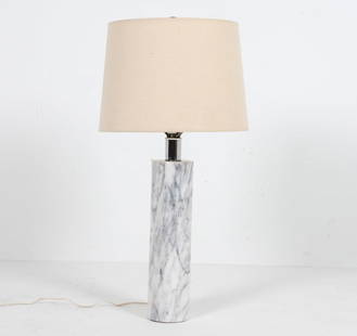 ROBERT SONNEMAN STYLE MARBLE TABLE LAMP: Dimensions: H 29.5" x Dia. 14". Condition: Wiring untested. Small chip to marble near top.
