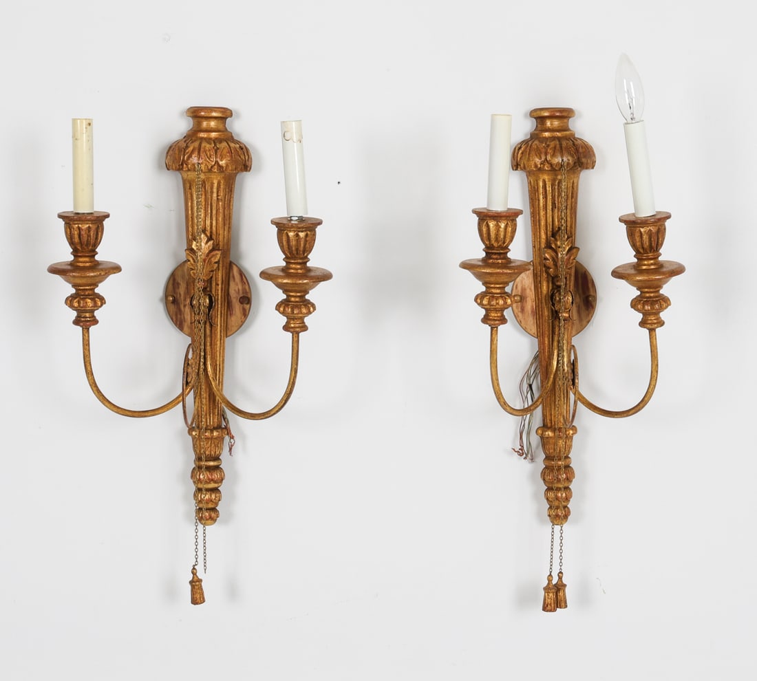 PAIR OF ITALIAN GOLD GILT WALL SCONCES (1 of 14)