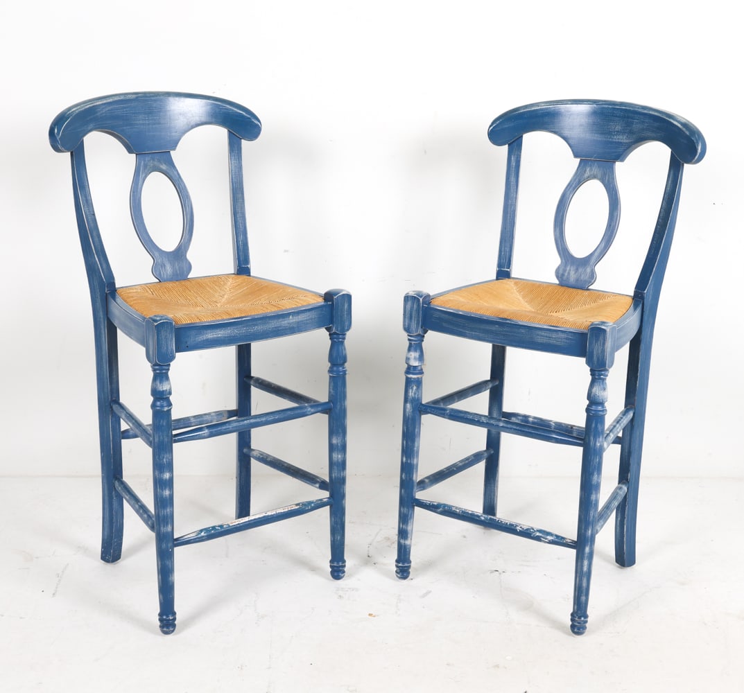 PAIR OF RUSH SEAT BAR STOOLS (1 of 15)