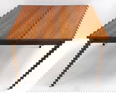 DANISH ROSEWOOD EXTENDING DINING TABLE C. 1960S: (2) Leaves included. Dimensions: H 30.5" x W 43.5" x D 43.5". Leaf W 21.75". Condition: Minor scuffs and scratches. Wear consistent with age and use.