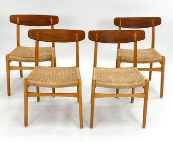 (4) DANISH HANS WEGNER TEAK & WOVEN CORD CHAIRS