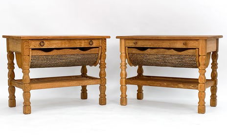 PAIR OF KJAERNULF STYLE DANISH OAK SEWING TABLES