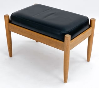 DANISH BEECH & LEATHER OTTOMAN C. 1970S
