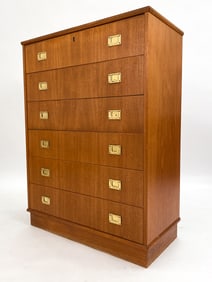 MID-CENTURY DANISH TEAK CAMPAIGN CHEST OF DRAWERS