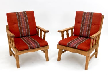 (2) NORWEGIAN PINE LOUNGE CHAIRS C. 1970S