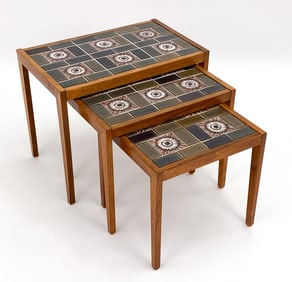 DANISH ROSEWOOD & TILE NESTING TABLES C. 1960S