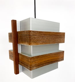 DANISH TEAK & ALUMINUM PENDANT LIGHT C. 1960S