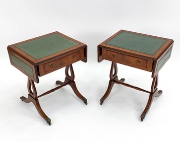 ENGLISH MAHOGANY LEATHER TOP SIDE TABLES