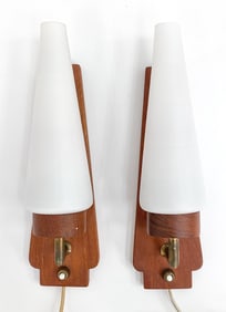 PAIR OF DANISH TEAK & GLASS SCONCES C. 1960S