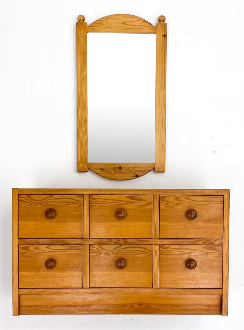 SWEDISH PINE CHEST W/ MIRROR C. 1970S (1 of 14)