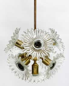 GERMAN BRASS & GLASS SPUTNIK CHANDELIER C. 1960S