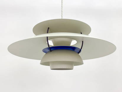 POUL HENNINGSEN DANISH PH5 PENDANT LIGHT C. 1960S: For Louis Poulsen. Tagged near socket. Dimensions: H 11" x Dia. 25". Condition: Wiring untested. Minor scuffs to shades. Wear consistent with age and use.