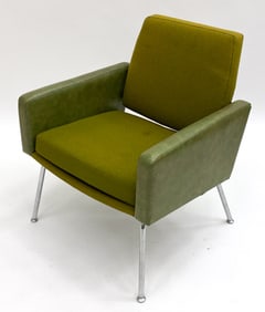 KORBING DANISH GREEN LEATHER & WOOL LOUNGE CHAIR
