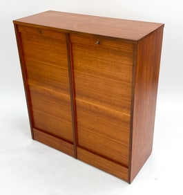 MID-CENTURY DANISH TEAK DOUBLE TAMBOUR CABINET