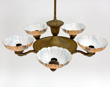 SCANDINAVIAN ART DECO BRASS CHANDELIER C. 1940S
