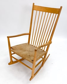 HANS WEGNER MODEL J16 DANISH OAK & RUSH CHAIR