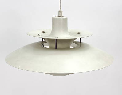 POUL HENNINGSEN DANISH PH5 PENDANT LIGHT C. 1960S: For Louis Poulsen. Tagged near socket. Dimensions: H 11" x Dia. 25". Condition: Wiring untested. Few minor scuffs to shades. Wear consistent with age and use.