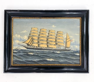 20TH C. DANISH SAILING SHIP O/C PAINTING