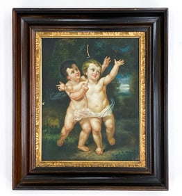 AFTER HUGUES MERLE 'CHERUBS' O/B PAINTING