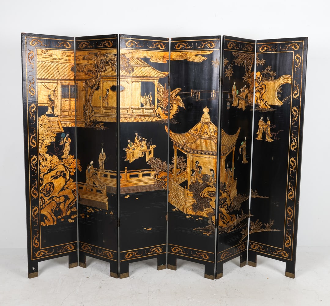 ANTIQUE CHINESE LACQUERED ROOM DIVIDER SCREEN