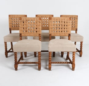 (5) VINTAGE TURNED OAK SIDE CHAIRS