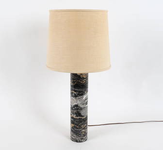 ATTR. ROBERT SONNEMAN MARBLE COLUMN LAMP C. 1960S: Dimensions: H 29.5" x Dia. Base 4". Condition: Wiring untested. Small chip to marble on top rim. Wear consistent with age and use.